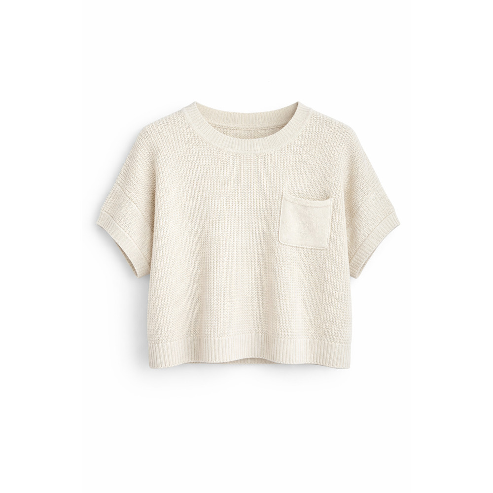 Cream Knit Sweater Vest Cropped Boxy Short Sleeve Cozy Casual Lillusory Medium